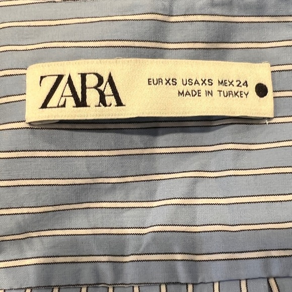 ZARA Women’s Light Blue Striped Wide Sleeve Button Up Blouse Size XS - Picture 3 of 5